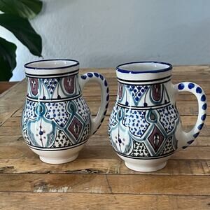 Le Souk Ceramique Malika Stoneware Mugs 5.75" Made In Tunisia